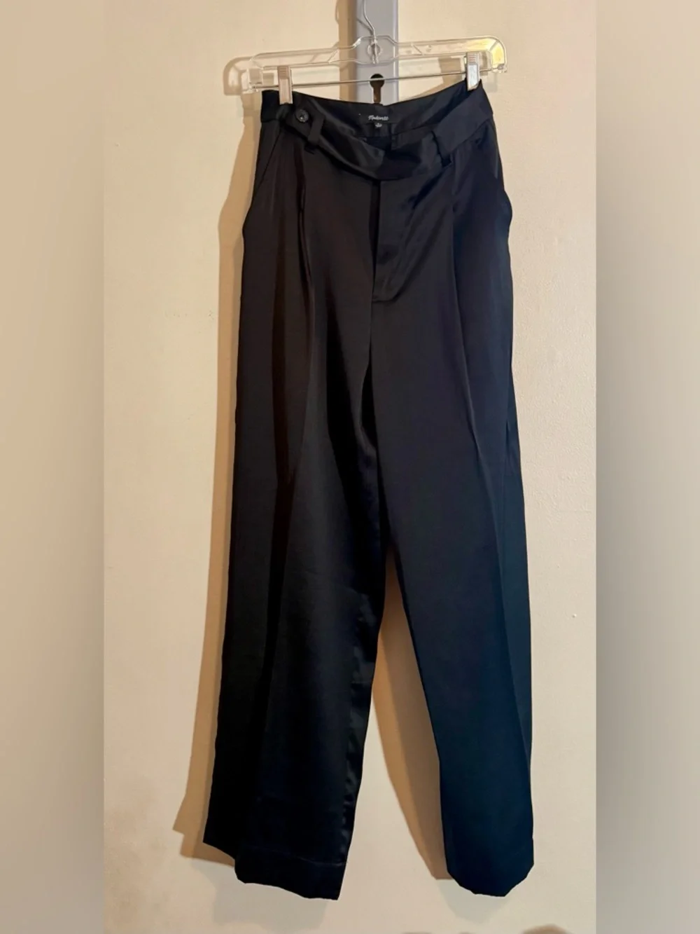 Madewell Black Satin Harlow Wide-Leg Pants, Size 0 - Picture 3 of 9